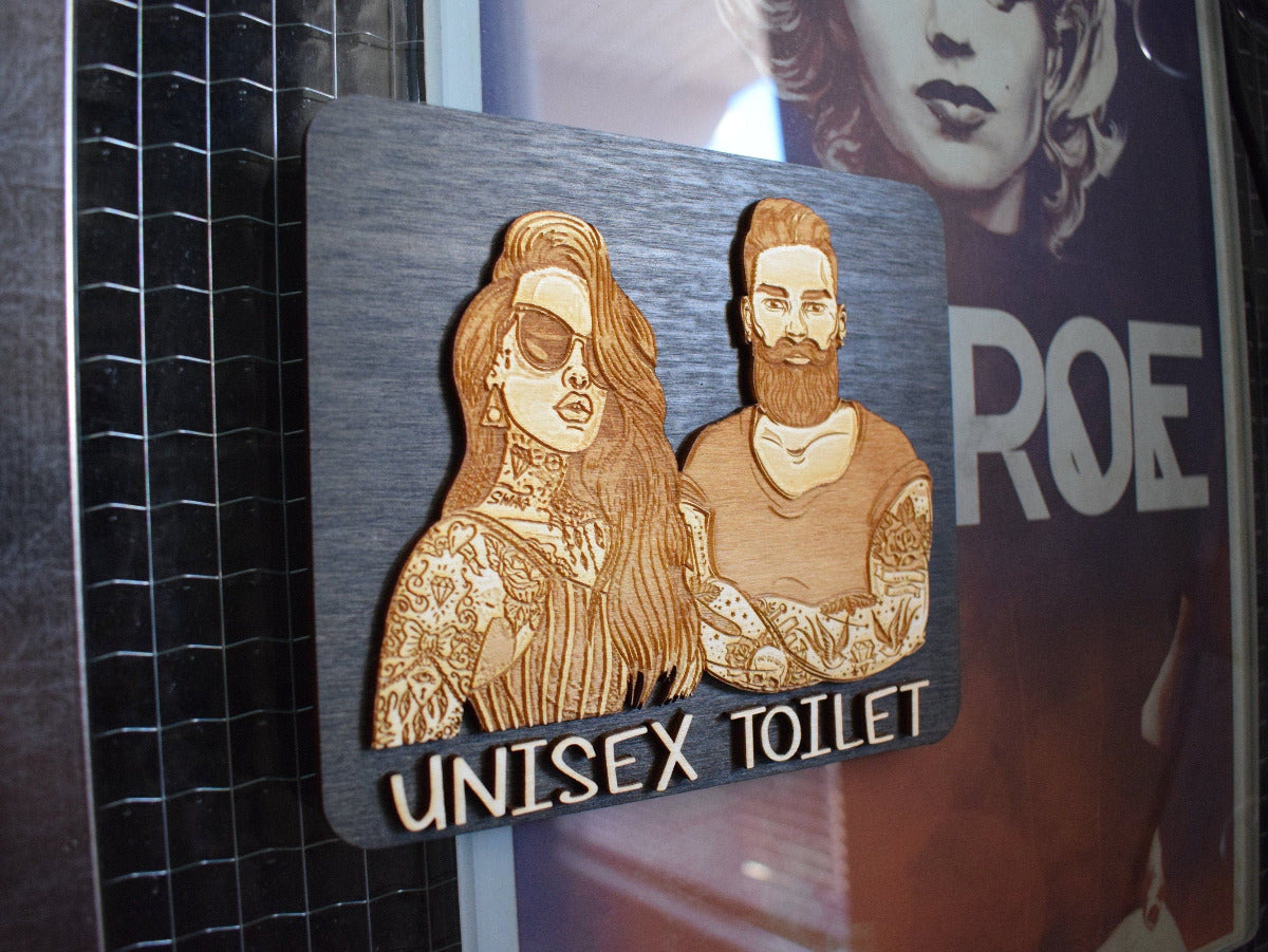 PopArt Unisex Toilet Door Sign, Unisex Toilet Door Sign, WC Sign, Restroom Door Sign, Toilet Decor, Toilet Plate, Toilets Sign, Bathroom